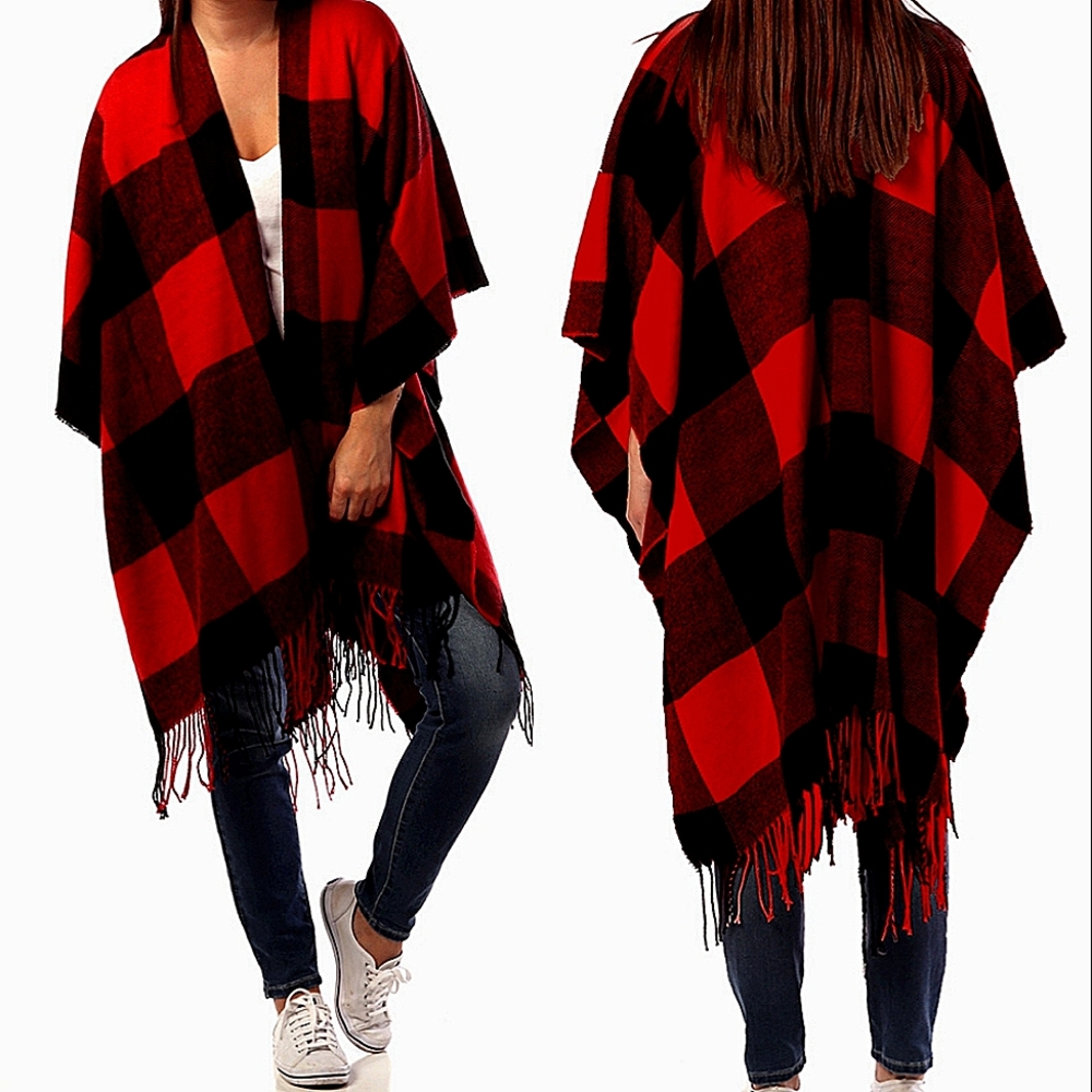 Beautiful Oversized Red and Black Buffalo Plaid Shawl Wrap